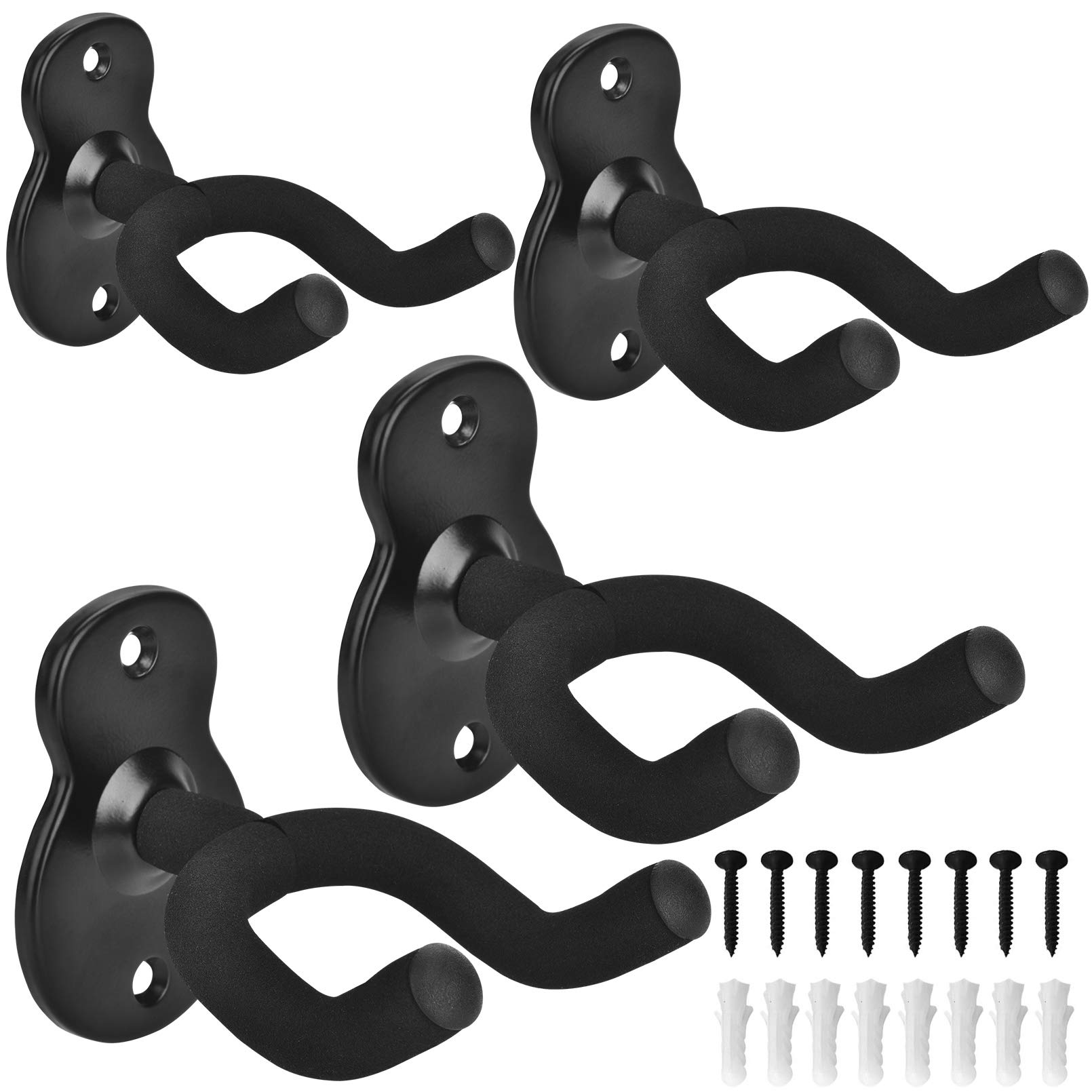 MOREYES 4 Pack Guitar Hangers, Wall Mount Hanger Hook Holder Stand for Acoustic, Electric, Ukulele, Bass, Guitar