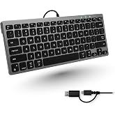 Macally Small Wired Keyboard for Mac and PC (Dual USB C + A) - Save Space, 78-Key Layout with 13 Shortcuts, Type C - Compact USB C Keyboard for MacBook, iMac, iPad, iPhone - Space Gray