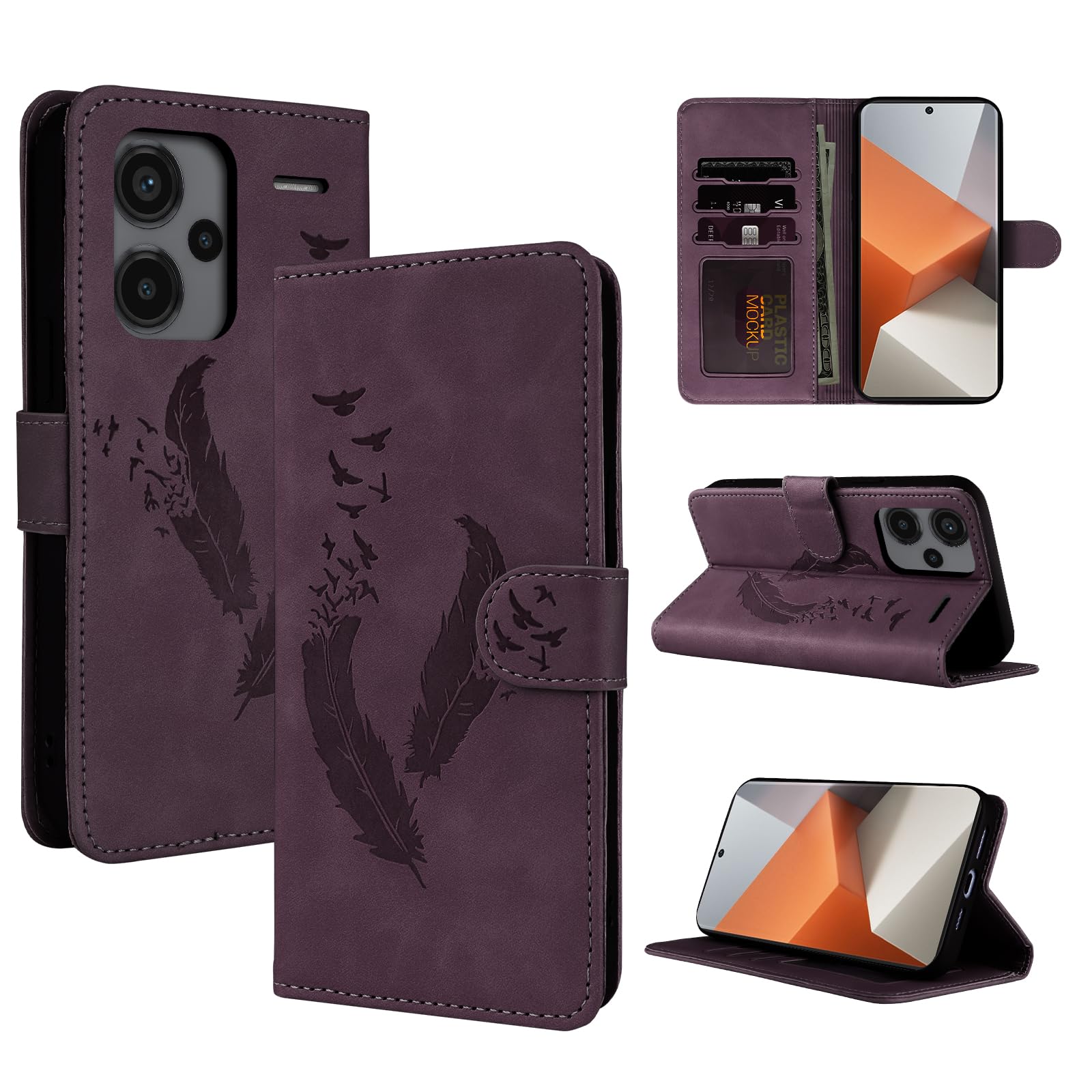 Mobile Phone Case for Xiaomi Redmi Note 13 Pro Plus 5G Case, Leather Flip Case for Redmi Note 13 Pro+ 5G Magnetic Folding Wallet Case Protective Cover for Redmi Note 13 Pro Plus 5G, Red