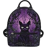 Showudesigns Black Cat Backpack Purse for Women Mini Backpacks Water-Resistant Small Back Pack Shoulder Bag for School Travel Min Casual Daypack Purple