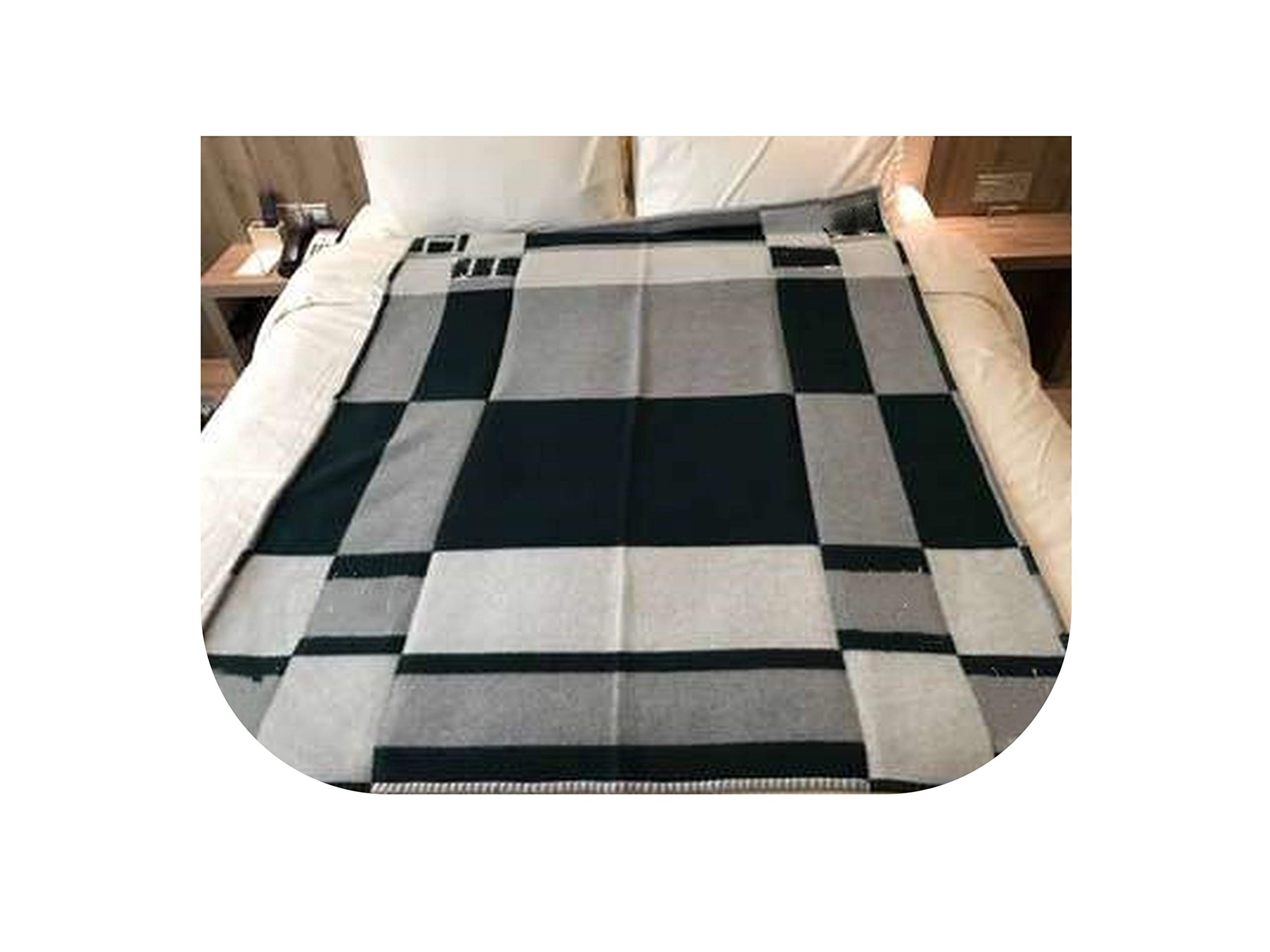 7cm Store Throw Cashmere Crochet Soft Wool Scarf Shawl Portable Warm Sofa Bed Fleece Knitted Pink Blanket Pillowcase,Stripe Black Grey