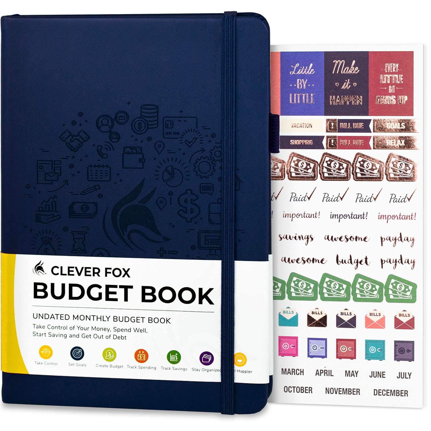 Clever Fox Budget Book – Financial Planner Organizer & Expense Tracker. Money Planner Account Notebook for Monthly Budgeting. Compact (Dark Blue)