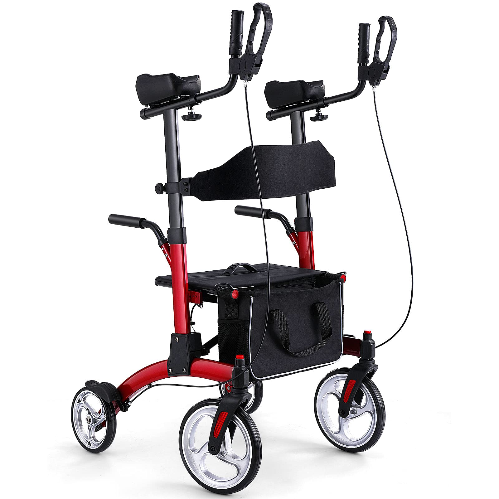 Healconnex Stand up Rollator Walkers for Seniors- Bi-folding Rolling Walker with Seats and 10" Wheels,Padded Armrest and Backrest,Tall Rolling Mobility Aid with Basket,Rollator with Handle to Stand up