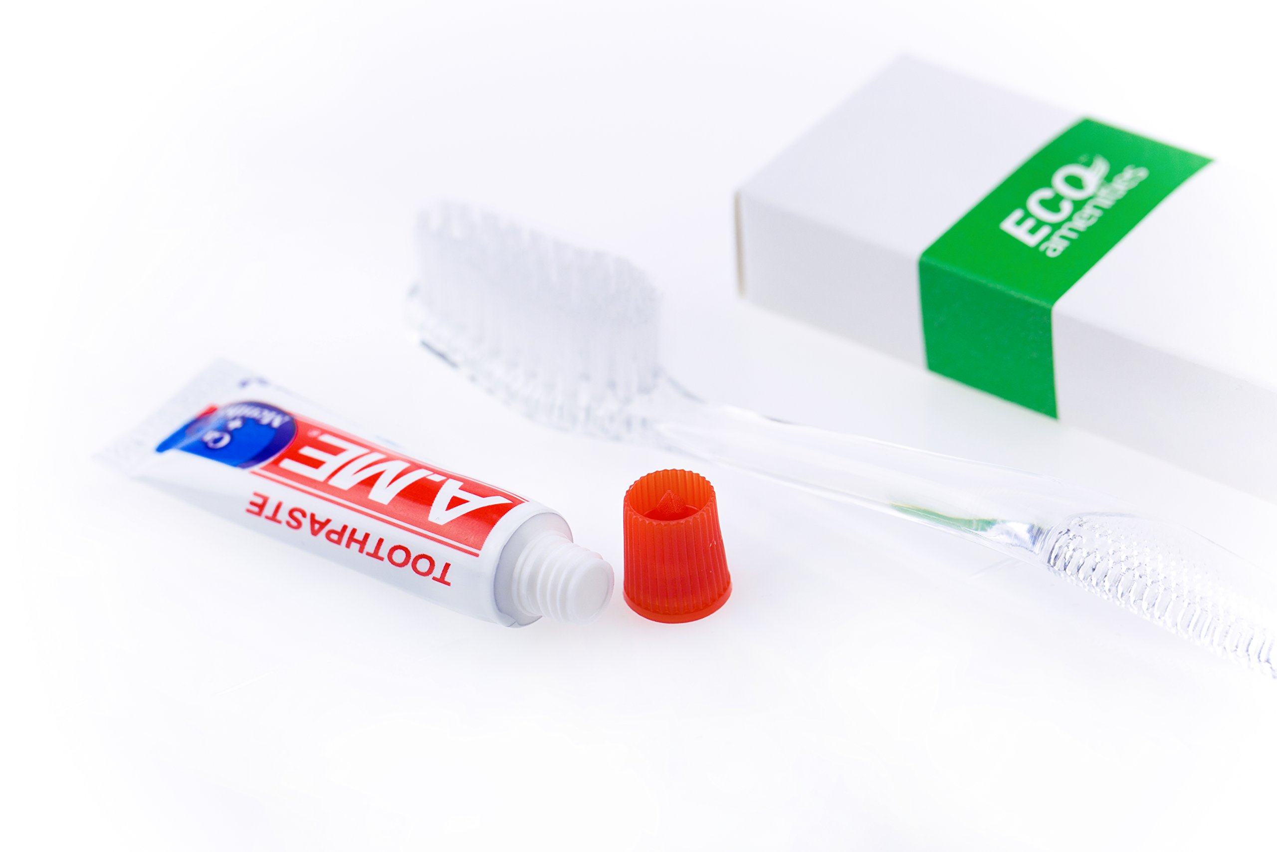 ECO amenities Bulk Travel Toothbrush & Toothpaste Kit - 100 Count, Transparent, Peppermint - Disposable Hotel Dental Kit
