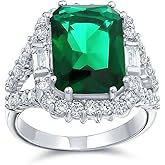 Vintage Art Deco Style Large Fashion Rectangle Solitaire 5-10CT Cubic Zirconia Halo Pave Emerald Green Cushion Cut CZ Cocktail Ring Statement Jewelry For Women Silver Plated Customizable