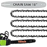 18 Inch Chainsaw Guide Bar and Chains 62 Drive Links, 3/8" LP Pitch, 050" Gauge, 18-Inch Replacement Chainsaw Chains Compatible with Husqvarna, Echo, Poulan, Craftsman and more (1 Bar + 3 Chains)