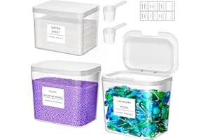 Lifewit 2+1 Laundry Pods Container & Dryer Sheet Holder, Large Powder Detergent Dispenser Storage Jars, Laundry Room Containers for Scent Booster Beads with Pop up Lids, Labels and Scoop