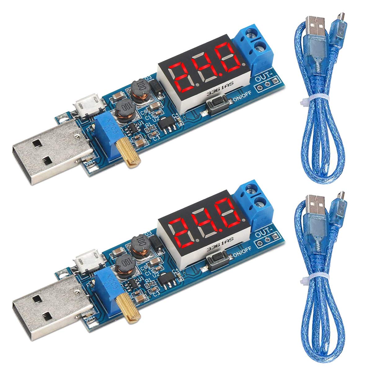 Youmile 2Pack USB Buck Boost Converter DC-DC 3.5V-12V to 1.2V-24V Adjustable Step Up/Down Power Supply Module Voltage Regulator