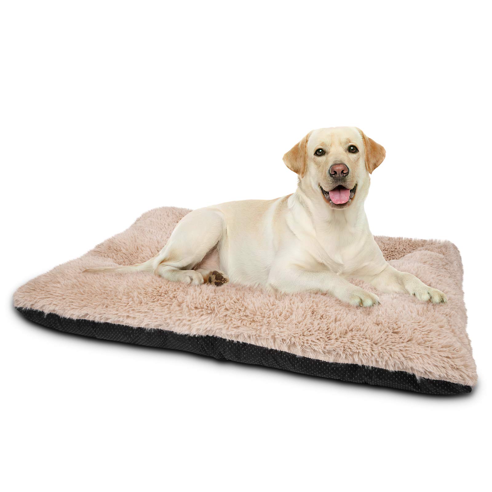 Photo 1 of JOEJOY Large Dog Bed Crate Pad, Deluxe Plush Washable Dog Beds Fulffy Soft Kennel Pad Anti-Slip Pet Sleeping Mat for Large Medium Small Dogs, 35" x 23", Beige