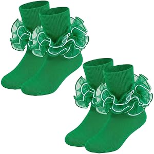 MKYSZLT 2 Pairs Girls Ruffle Socks White Toddler Frilly Lace Socks Cute Fancy Princess Dress Socks for Baby Kids Daily Wear