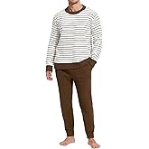 Yimoon Mens Fleece Pajama Set Striped Warm Fluffy Pjs Set Winter Long Sleeve Soft Fuzzy Sleepwear