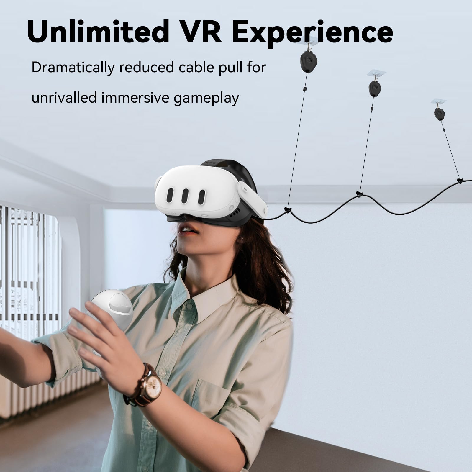 AMVR VR Cable Management System, 6 Packs Ceiling Pulley System Compatible with Meta Quest 3S/3/2/Valve Index/Rift S/PSVR/HTC VR Cord Accessories(VR Link Cable Not Included)
