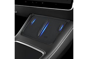 ILOTER Tesla Console Wireless Charging Panel Silicone Mat(Black Carbon Texture), Designed for Model 3/Y 2021-2023,Tesla Center Console Cover Accessories for Model 3/Y Black