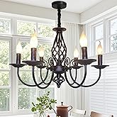 Jaycomey French Country Chandelier, Vintage Candle Chandelier, 6 Lights Farmhouse Pendant Light Fixture for Kitchen Island,Di