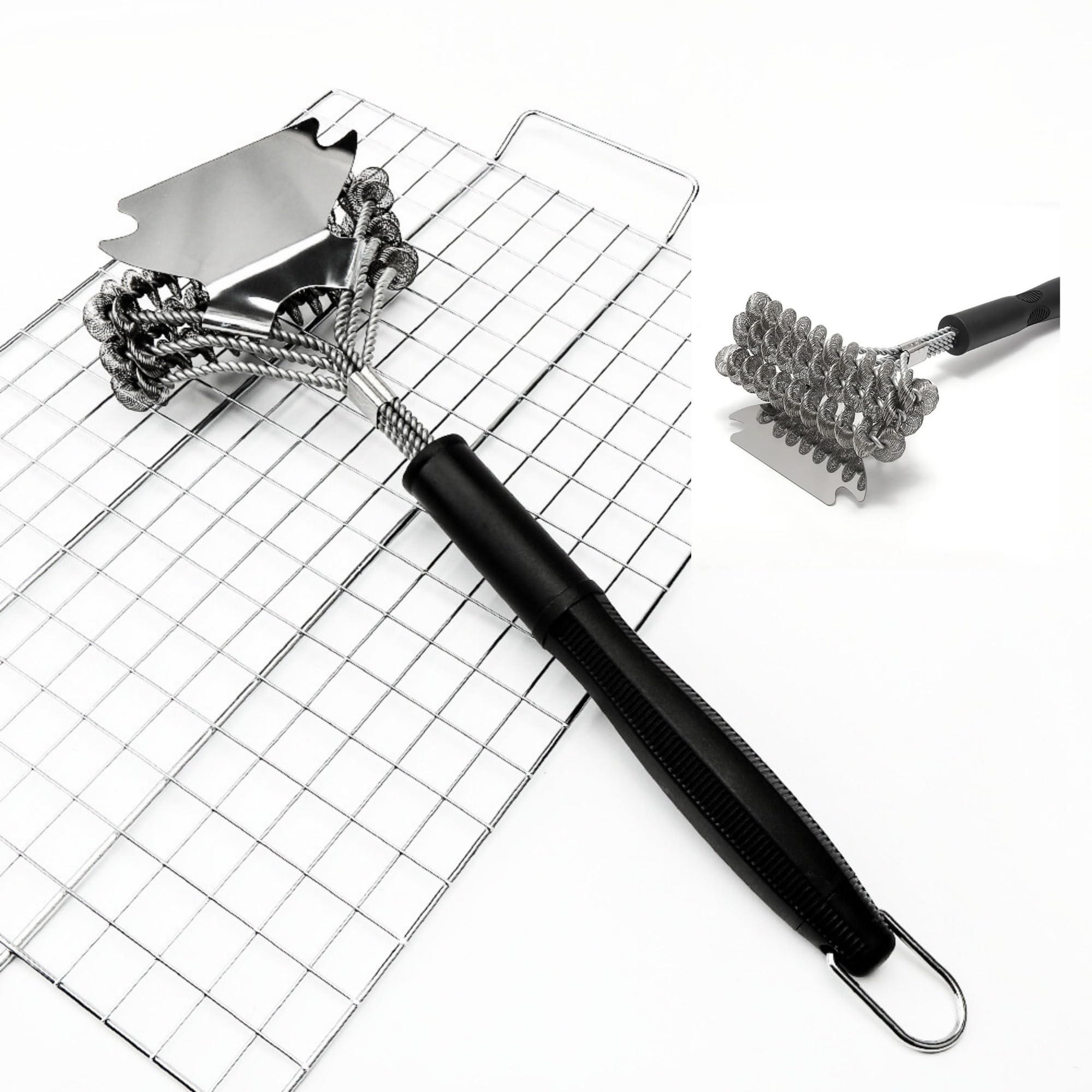 BBQ Grill Cleaning Brush & Sharp Scraper Metal Safe Stainless Steel Barbecue Grill Brush Easily Cleans Metal Grilling Wire Brush Porcelain Grates Without Damage (1)