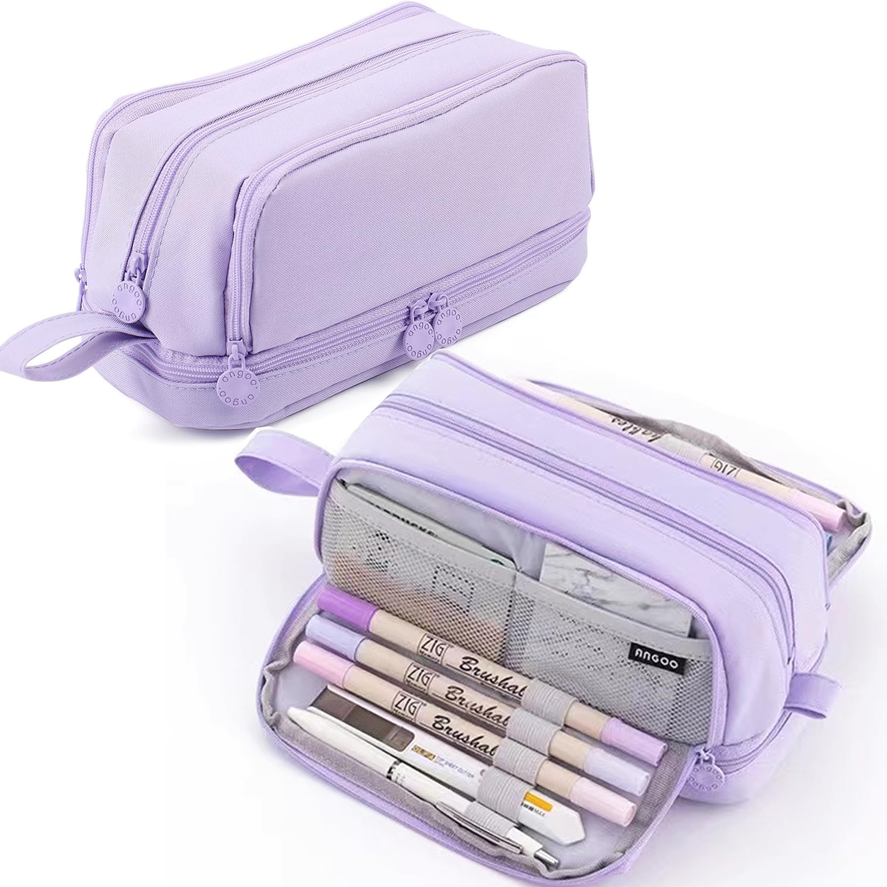 TZEKING Pencil Case Large Capacity, 4 Compartments Pencil Cases, Pencil Case Girls Teenagers, Pencil Case, Pencil Case Zip, Girls Pencil Case, Durable Pencil Case, Stationery Pen Bag, Portable, Purple