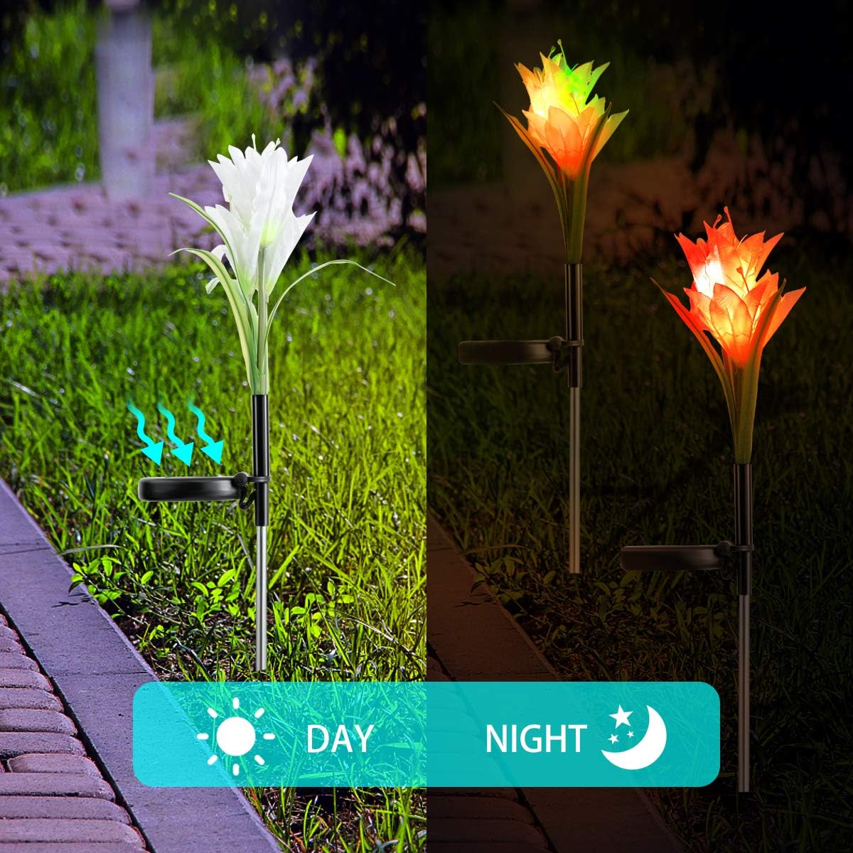 Uonlytech Solar Lily Lights Outdoor Solar Garden Lights 4 LED Lily Shape Night Lights for Outdoor Garden Yard Landscape Lawn Home Decor - Image 5