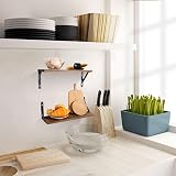AGM Rustic Dark Wood Wall Shelves Set of 2 with Triangle Brackets view 3