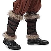 KUOIN Medieval Faux Fur Leg Wraps, Eskimo Cosplay Boots Covers Renaissance Costume Accessories