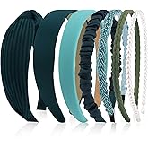 VELSCRUN Headbands for Women 7 Pcs Different Forest Green Knotted Solid Pearl Head Bands Non Slip Hair Band for Womens Gilrs Thin Thick Short Hair Fashion Accessories