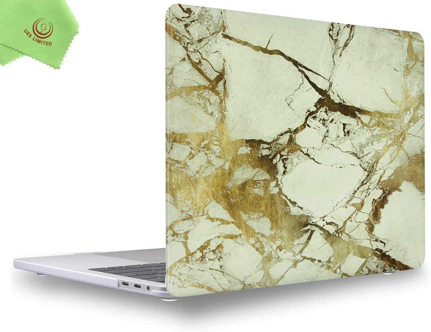 UESWILL MacBook Pro 13 inch Case 2019 2018 2017 2016, Marble Pattern Smooth Hard Case for MacBook Pro 13 inch, 2/4 Thunderbolt 3 ports (USB-C), Model A2159/A1989/A1706/A1708, White/Gold
