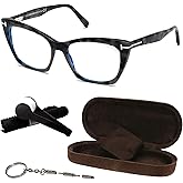 Tom Ford FT5709-B Cat Eye Shape Eyeglass Frame + Bundle With eSHADES Eyewear Cleaning Kit, 54 mm, Havana/Texture ( 54 Mm )