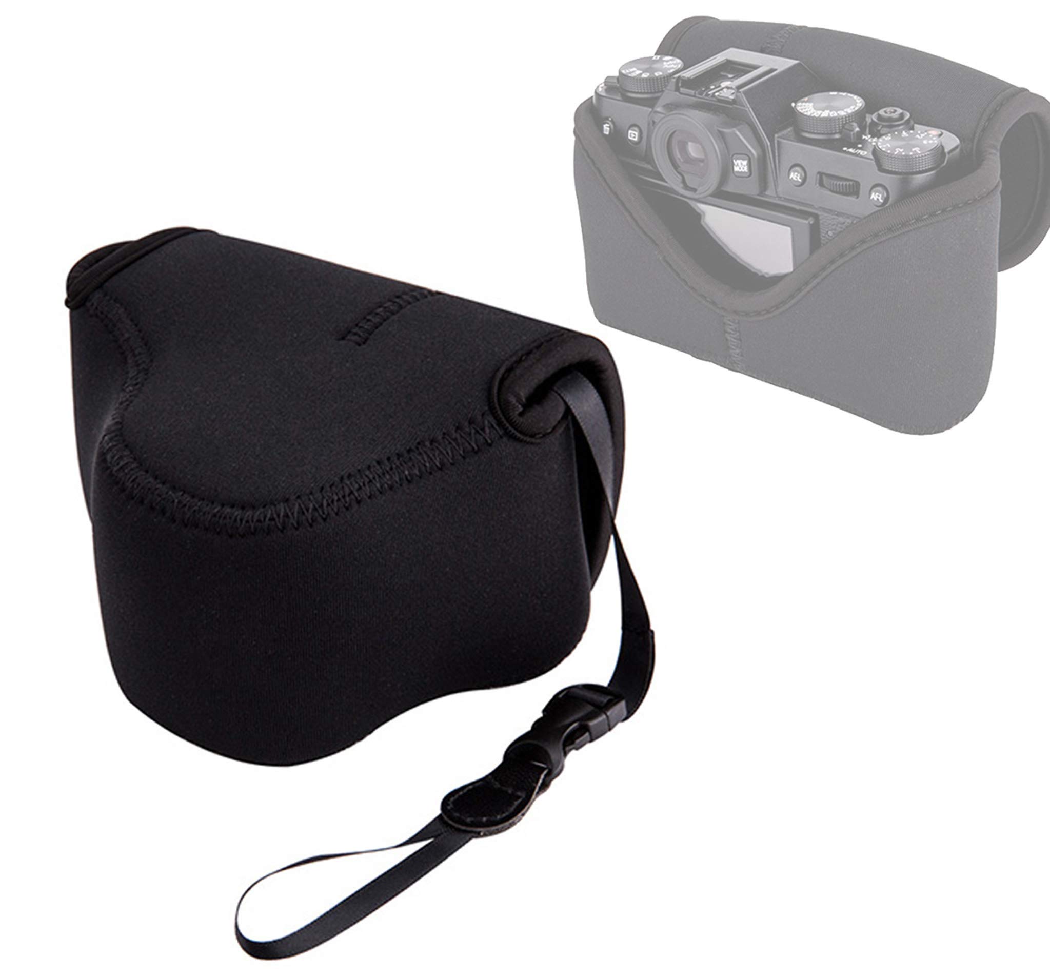 Photo 1 of JJC Black Ultra Light Neoprene Camera Case, Compatible with X-E4 X-T30 II X-T30 X-T20 X-T10 +Short Prime Lens, 18mm F1.4/ 27mm F2.8/ 35mm F2, Pouch Bag Fuji X100V X100VI, Compact Size 127x85x84mm
