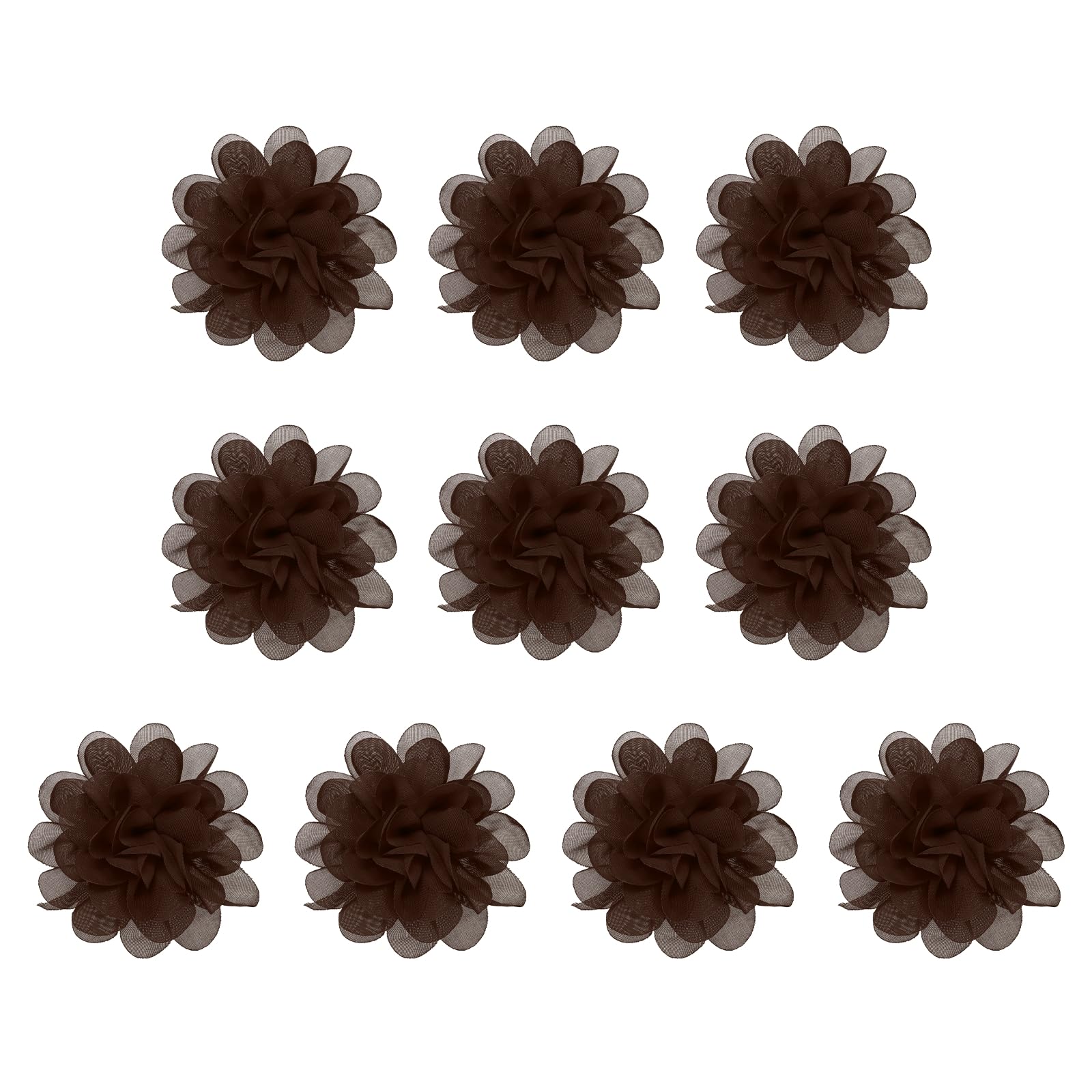 PATIKIL 3.9" Chiffon Flowers, 10 Pcs Mesh Fabric Flowers Sewing Fabric Appliques Headband Embellishments for DIY Craft Wedding Decor, Brown