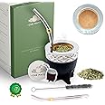 Premium Argentina-Uruguay Yerba Mate Cup and Bombilla Set, Organic Gourd Tea Mug with Steel Straw (Bombilla) and Cleaning Brush, Handcrafted for Loose Leaf Yerba Mate Tea - Imperial Version