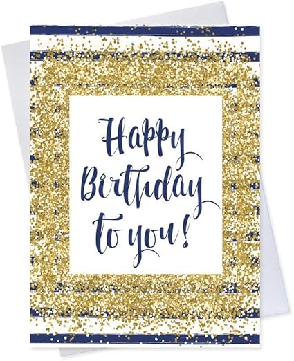 Amazon 誕生日グリーティングカード B1704 ビジネスグリーティングカードfeaturing 誕生日メッセージwith A Golden紙吹雪とネイビーストライプデザイン ボックスセットが25グリーティングカード 26明るいホワイト封筒 グリーティングカード 文房具