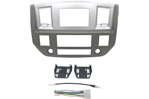Custom Install Parts Khaki w/Silver Double Din Stereo Dash Kit Install Bezel +Wiring Harness+Antenna Adapter Compatible with 