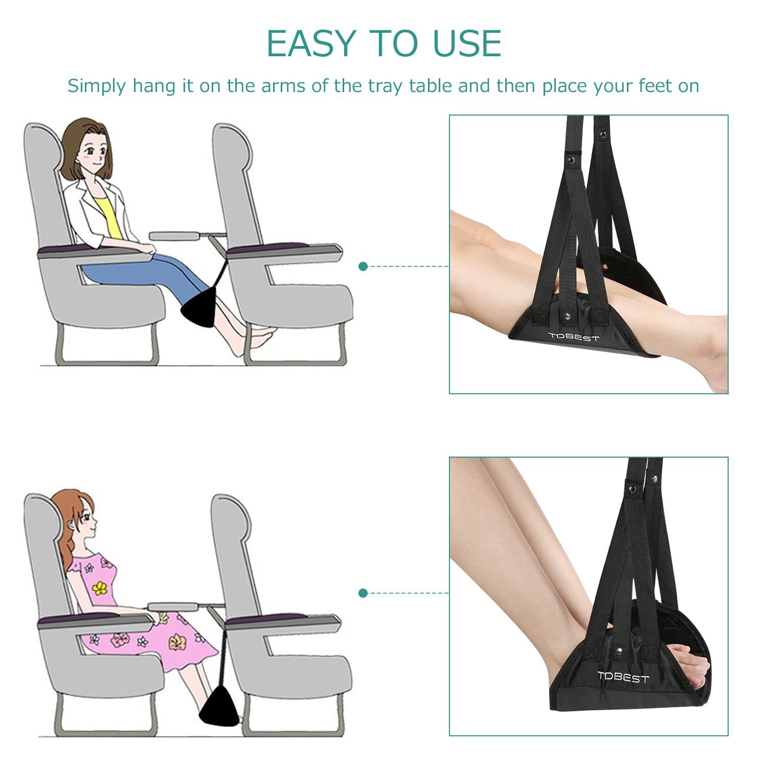 Foot Rest, Tdbest Adjustable Foot Rest Hammock and 3D Contoured Eye Mask Portable Airplane Travel Kit Flight Accessories to Prevent Swelling, Soreness