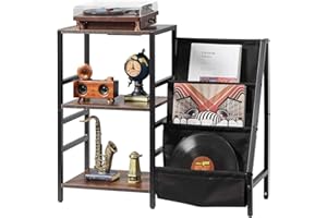 VEVOR Record Player Stand with Charging Station & USB Ports, Holds up to 200 Albums, 3-Tier Turntable Stand with Vinyl Record