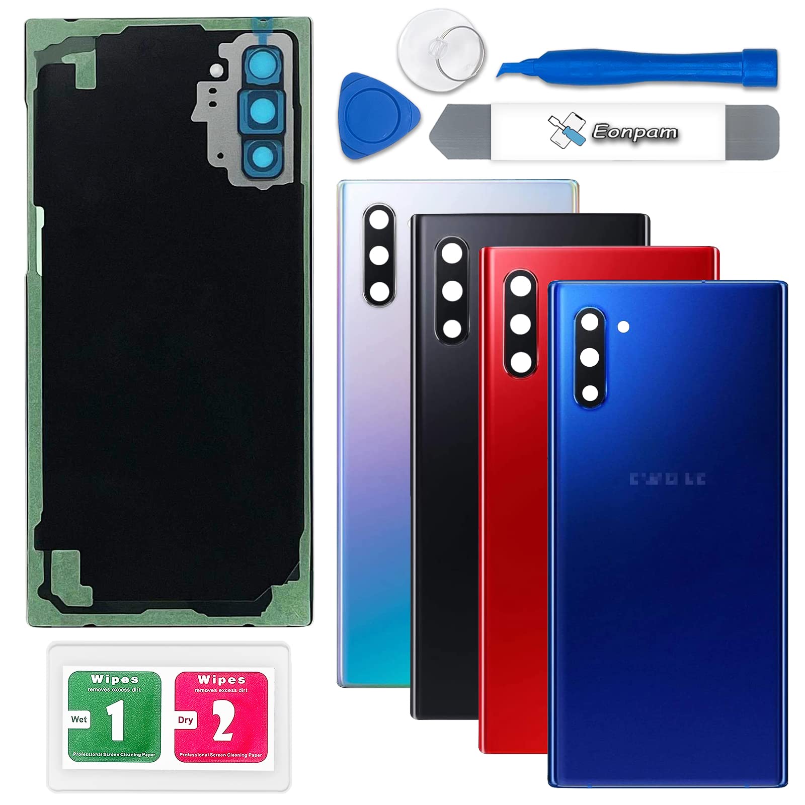 Eonpam Back Cover Glass for Samsung Galaxy Note 10 N970 Rear Glass Replacement with Camera Lens + Repair Kit Genuine Rear Housing (Aura Blue)