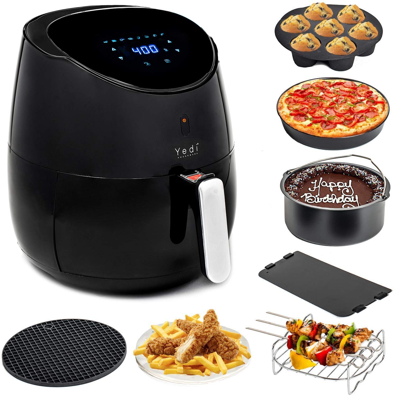 YEDI HOUSEWARE Total Package Air Fryer 100 Recipes Deluxe Accessory Kit 3.7 Liters