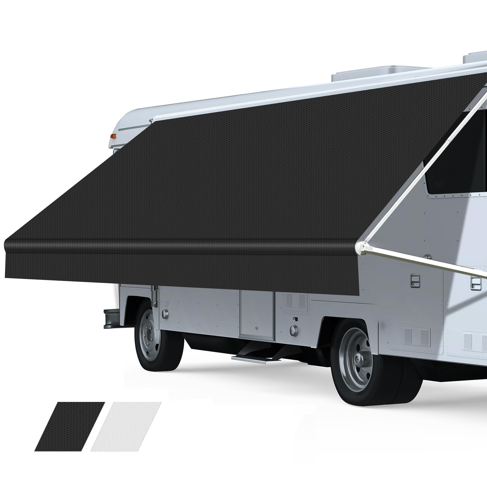 Photo 1 of RV Awning Fabric Replacement, Premium 4-Ply 18.5oz Vinyl for RV Canopy, Universal Fit for Electric ? Manual Camper Awning (14FT(Fabric 13'2"), Solid Black)