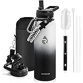 RAYMYLO Insulated Water Bottle 40 oz, Triple Wall Vacuum Stainless Steel (Cold for 48 Hrs), Leak Proof & Non-BPA, Modern Water Flask Jug with Paracord Handle & Straw Spout Lids, Ombre: White/Black