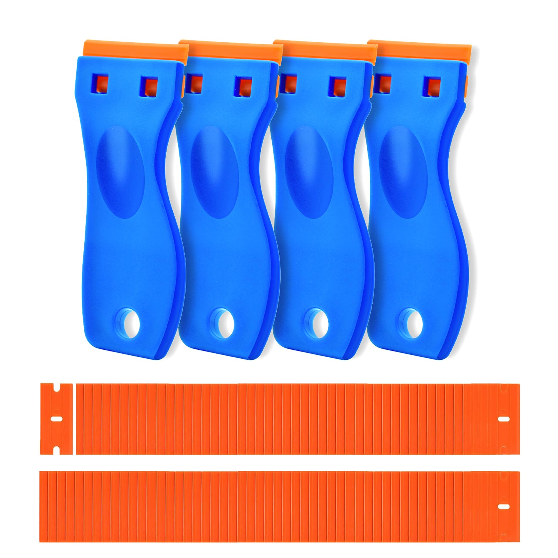 Photo 1 of 4 Pcs Plastic Razor Blade Scraper and 120 Pcs Blades, Remove Label Decal Tool,Forwithout Scratches Plastic Razor Blade Scraper, Adhesive Remover for Kitchen Appliances,Stickers and Paints on Window