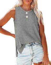 Womens Tank Tops Loose Fit High Neck Side Split