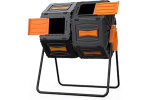 GasXcel Compost Bin, 45 Gallon Dual Chamber Composter Tumbler, 360 Rotating Compost Bin Outdoor BPA-Free Fast-Working Tumbling Compost Barrel, Large Composting Bin Kitchen Garden Compost Tumbler