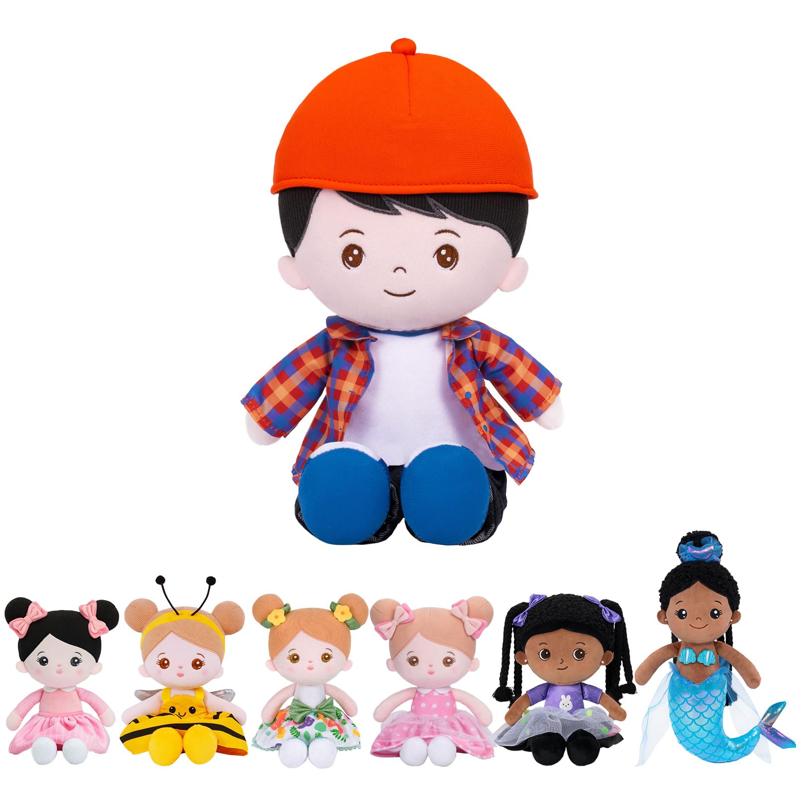 OUOZZZ 12.6" Soft Baby Doll Toys for 1 Year Old Boy Gifts, Birthday Gifts for 1 Year Old Boy Plush Toys Gift for Toddler Kids Red Hat