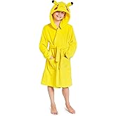 Pokemon Boys Fleece Robe with Hood and 3D Pikachu Ears Kids Bathrobe with Belt and Pockets Soft Lounge Wear Gifts for Boys