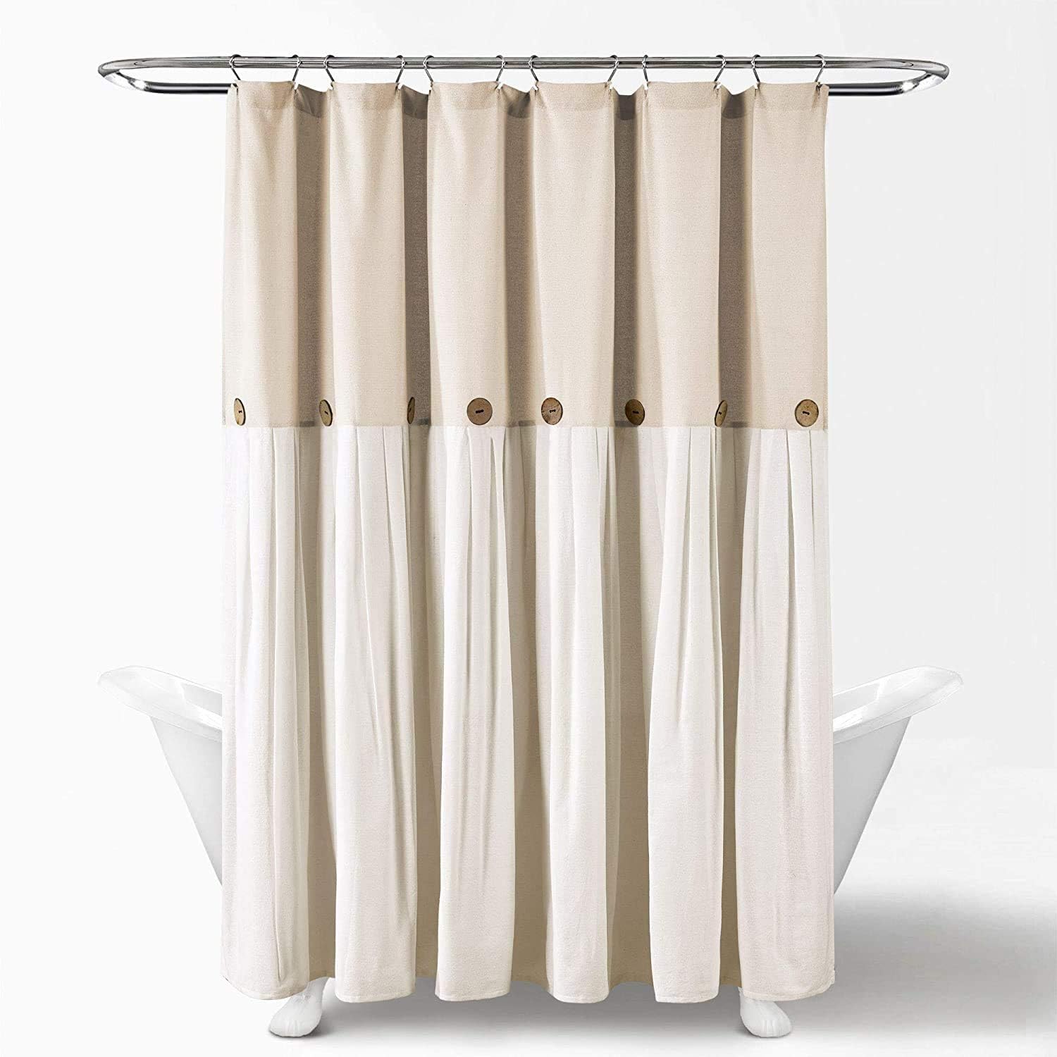 Lush Decor Button Shower Curtain, 72" X 72", Linen: Home & Kitchen