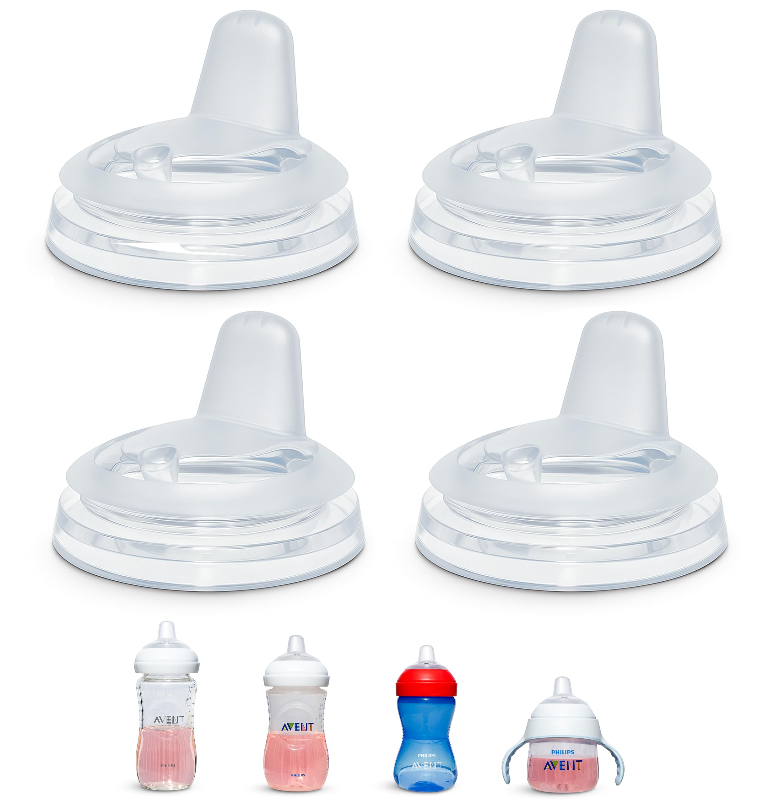 Photo 1 of Sippy Spout Nipples for Philips Avent Natural Baby Bottles, My Grippy Spout Sippy Cup and Natural Trainer Sippy Cup, 4-Count, Soft Spout, Food Grade Silicone, BPA-Free, Convert to Sippy Cup, 4+ months