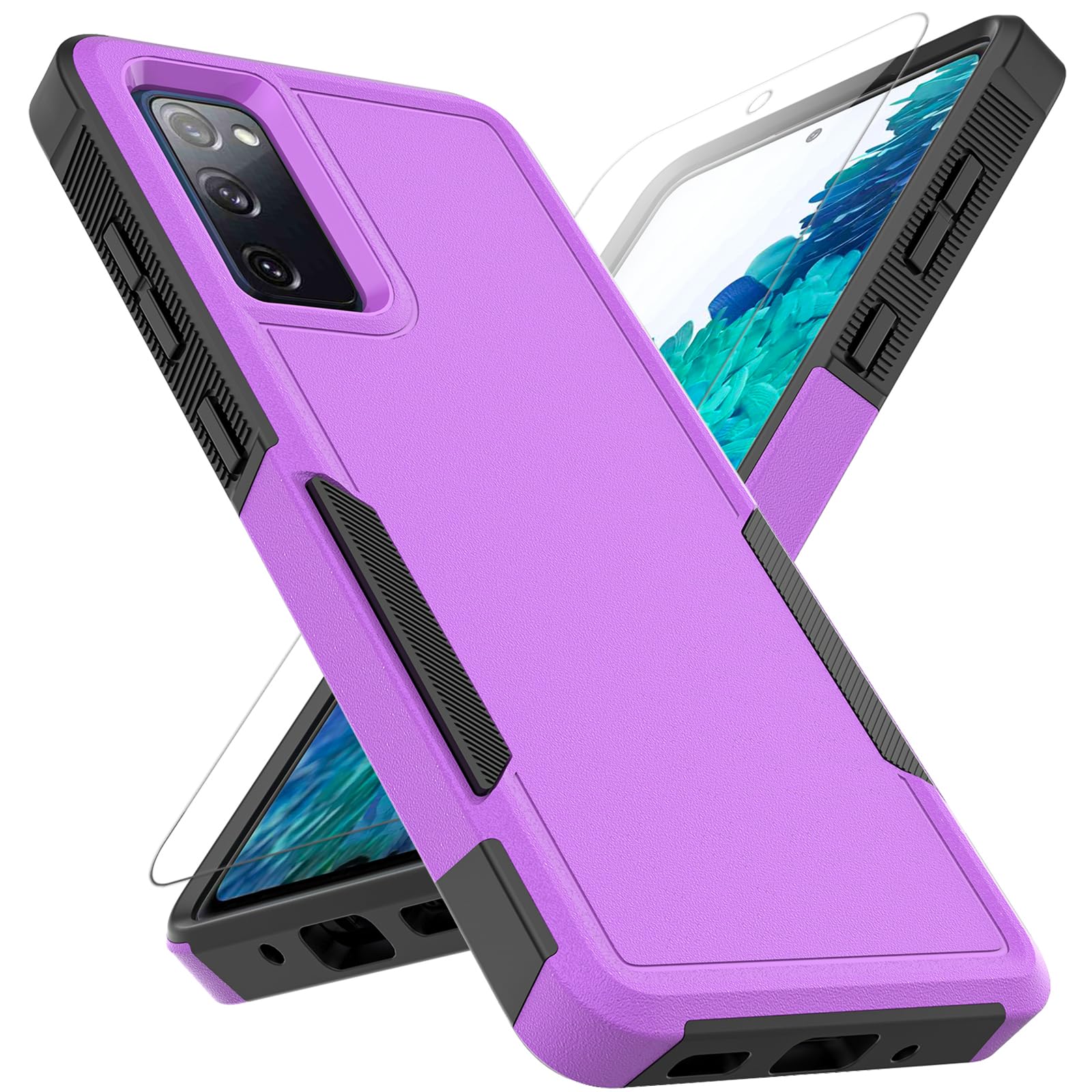 for Samsung Galaxy S20 FE 5G Case: Dual Layer Protective Heavy Duty Cell Phone Cover Shockproof Rugged with Screen Protector - Military Protection Bumper Tough - Samsung Galaxy S20 FE 5G, Purple