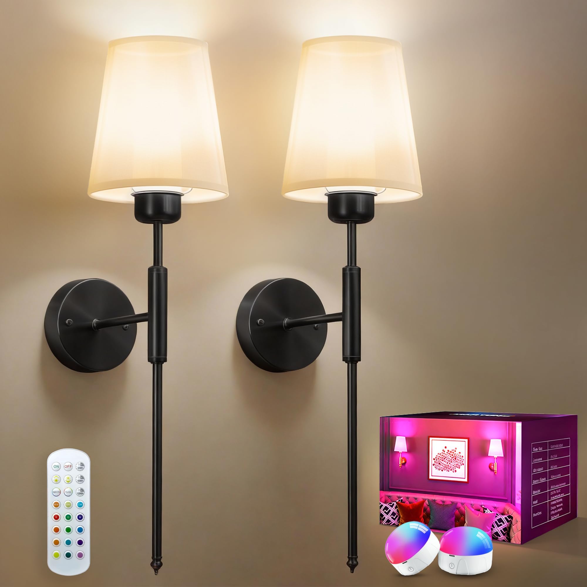 Photo 1 of SMARYONG Battery Operated Wall Sconces Set of Two, Rechargeable Wall Sconce with 5200mAh Dimmable Bulbs and Remote, Battery Powered Wireless Wall Lamp for Bedroom Living Room Bathroom Home Decor
