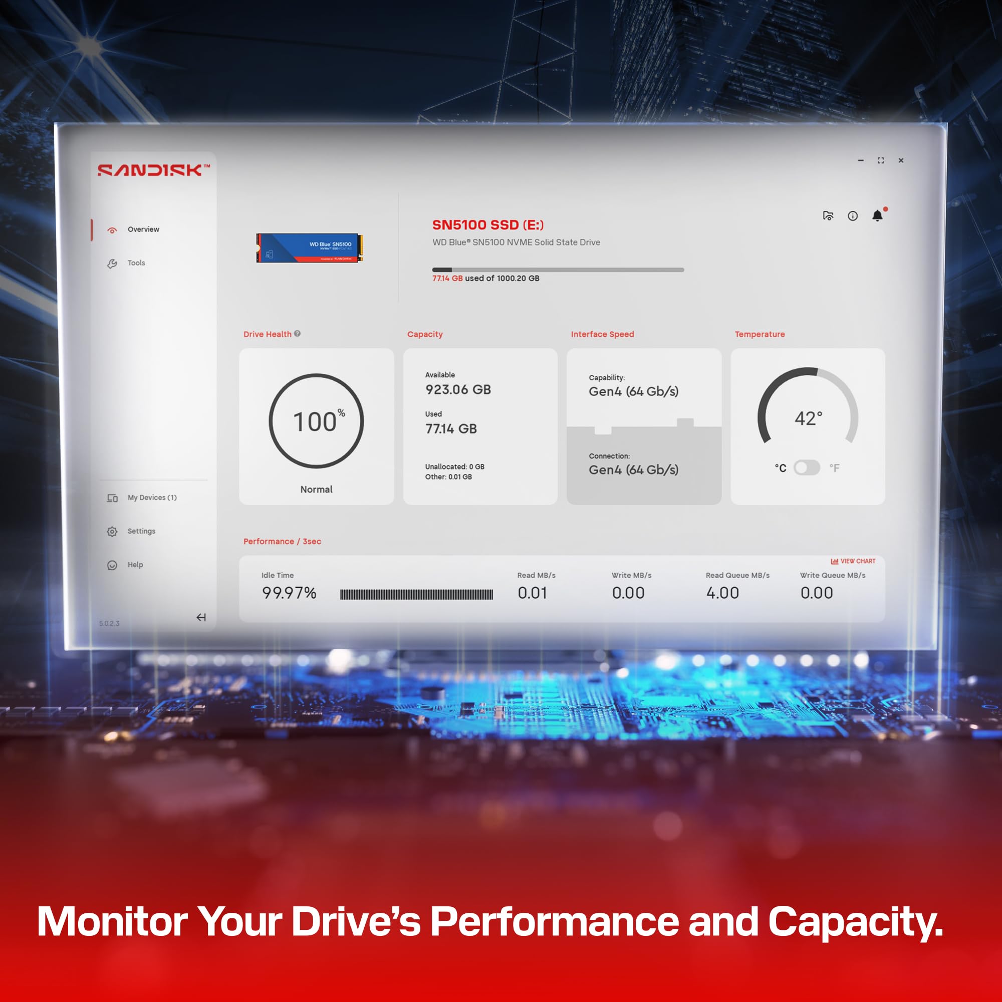 WD Blue SN5100 2TB NVMe SSD - M.2 2280, PCIe Gen 4.0, Internal Solid State Drive - Read Speeds Up to 7,100MB/s, Upgrade Storage for PC/Laptops - WDS200T5B0E