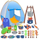 deAO Kids Camping Toys Set with Pop Up Play Tent,32 PCS Outdoor Pretend Camping Toys with Light & Spray for Boys Girls Age 3 4 5 6, Gift for Kids