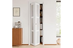 JuJuBon Bifold Doors, 24"x 80" 3-Lite Tempered Frosted Glass Closet Door with Sliding Hardware Kit, Interior Bi Fold Doors for Pantry, Solid Build Quality & Easy Install, White