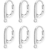 Sterling Silver Leverback Earring Hooks, 6Pcs Hypoallergenic Earring Hooks French Huggie Hoop with Zirconia 925 Sterling Silver Findings Leverback Dangle Ear Hook Replacement Set Making Supplies